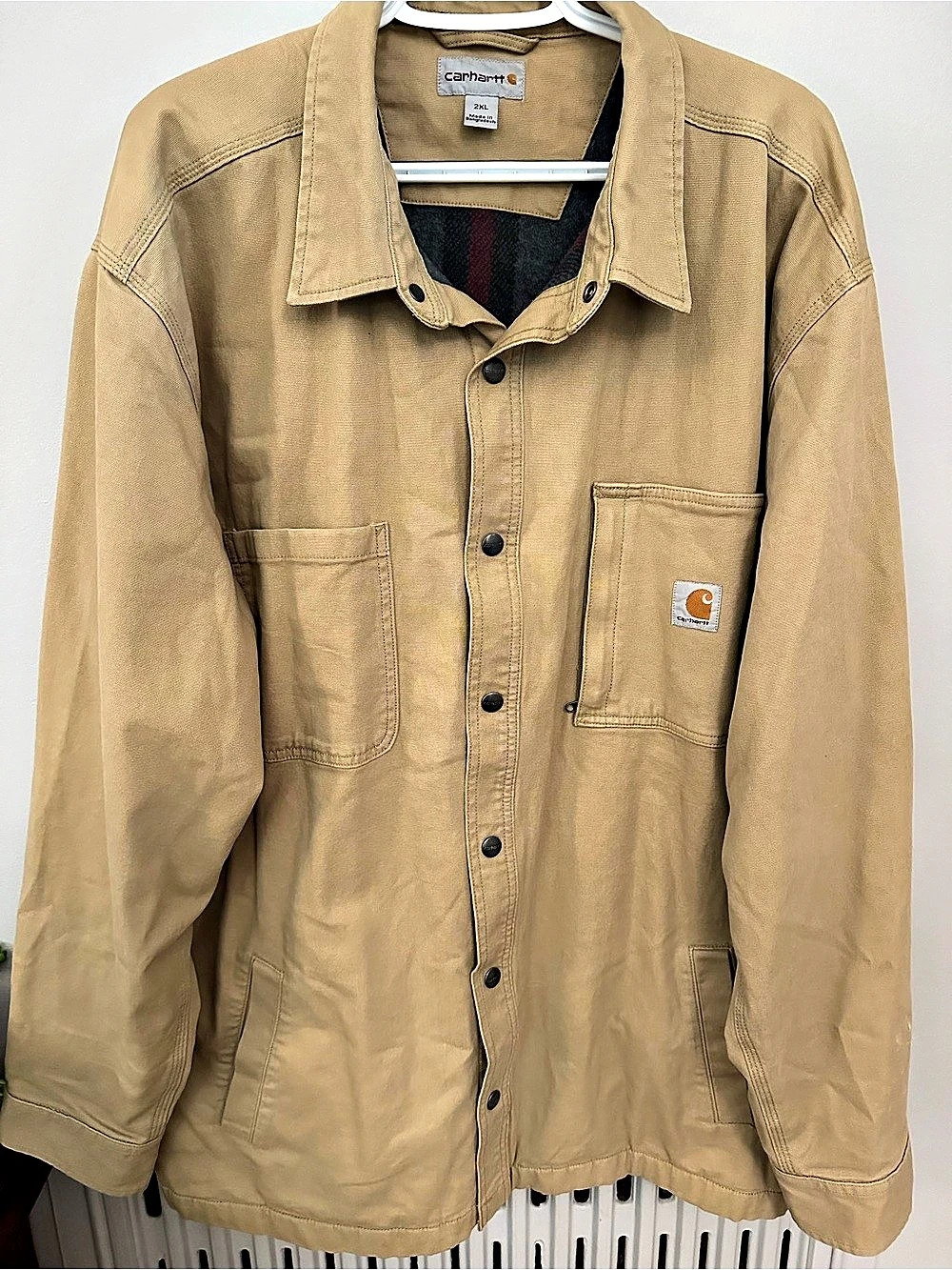 Carhartt Rugged Flex Relaxed Fit Lined Duck Shirt Jacket Brown 2XL